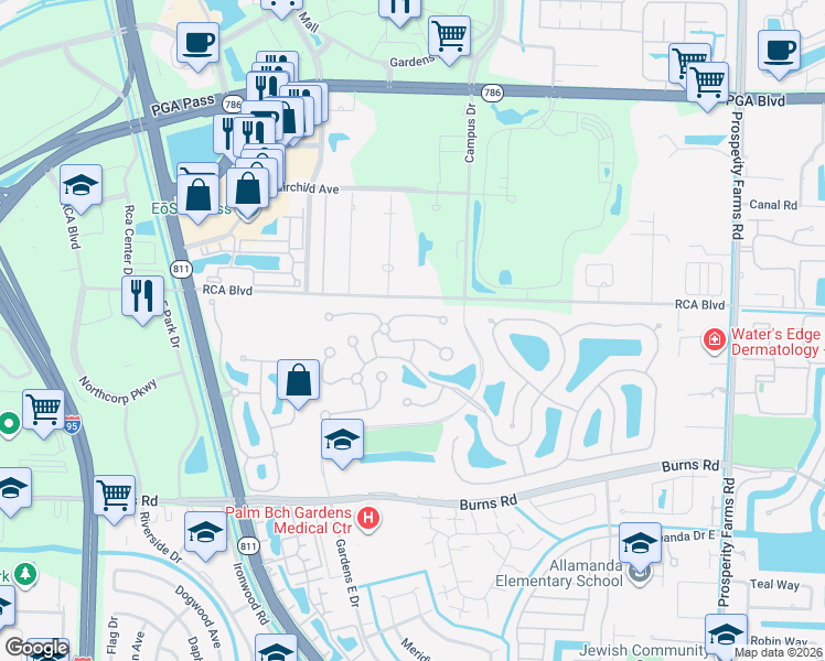map of restaurants, bars, coffee shops, grocery stores, and more near 1801 Silverleaf Oak Court in Palm Beach Gardens