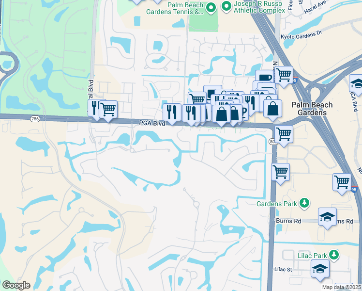 map of restaurants, bars, coffee shops, grocery stores, and more near 4486 Hickory Drive in Palm Beach Gardens