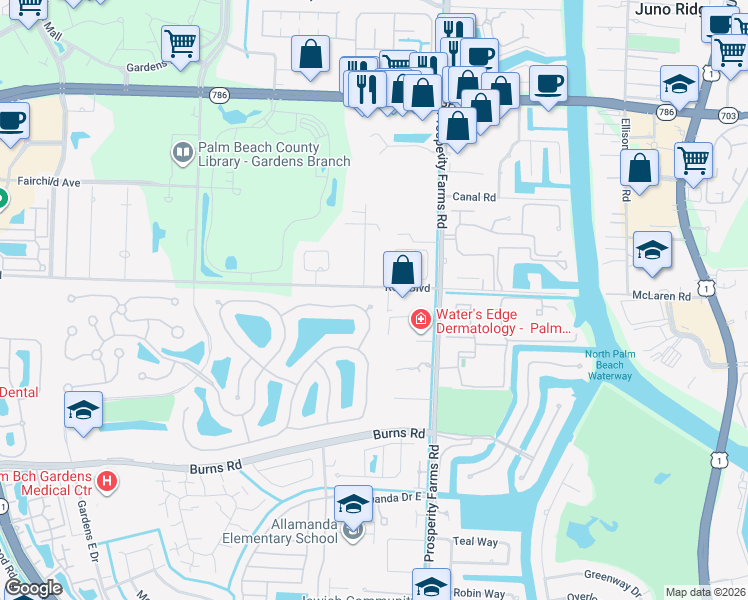 map of restaurants, bars, coffee shops, grocery stores, and more near 156 Lost Bridge Drive in Palm Beach Gardens