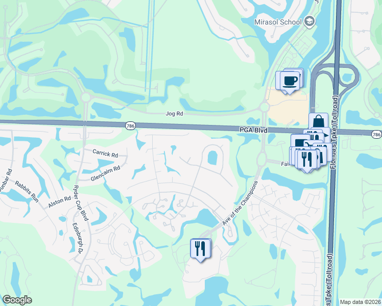 map of restaurants, bars, coffee shops, grocery stores, and more near 4 Guillard Court in Palm Beach Gardens