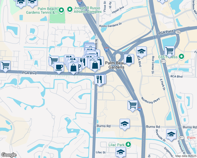 map of restaurants, bars, coffee shops, grocery stores, and more near in Palm Beach Gardens