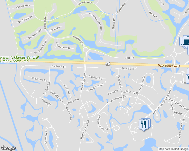 map of restaurants, bars, coffee shops, grocery stores, and more near 16 Carrick Road in Palm Beach Gardens