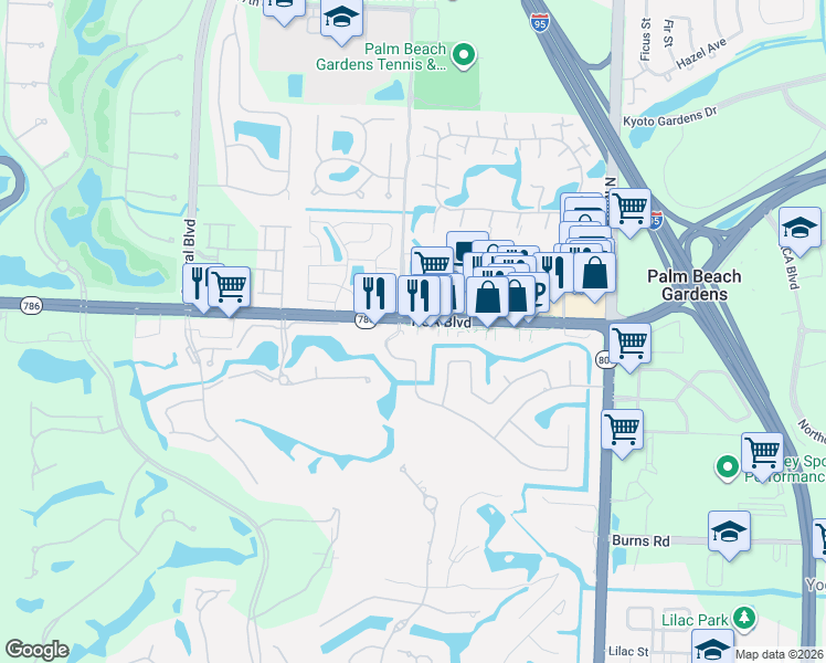 map of restaurants, bars, coffee shops, grocery stores, and more near 4620 PGA Boulevard in Palm Beach Gardens