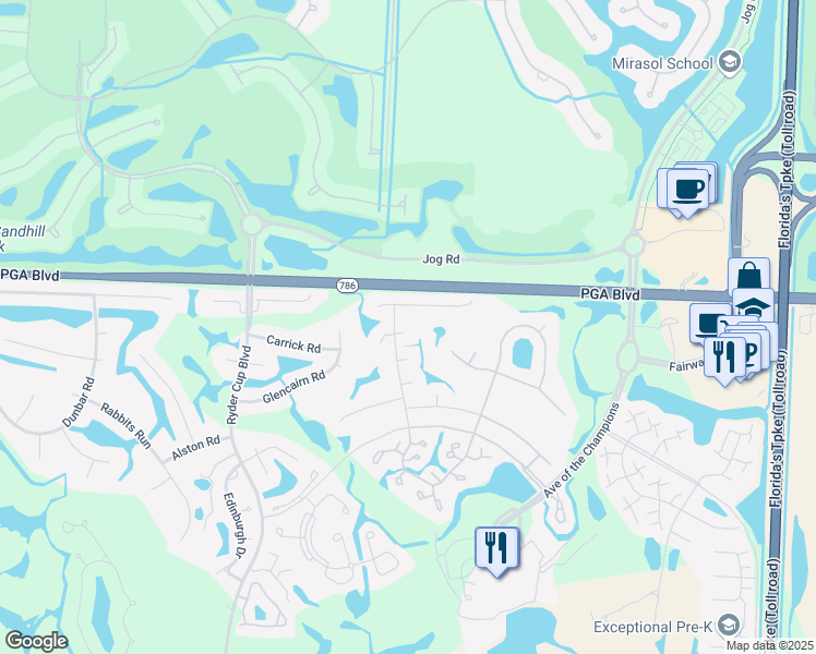 map of restaurants, bars, coffee shops, grocery stores, and more near 4 Carlisle Court in Palm Beach Gardens