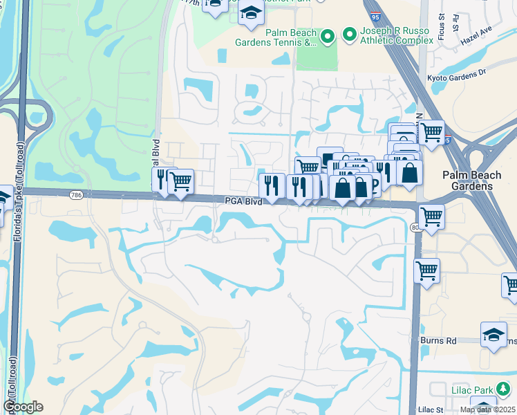 map of restaurants, bars, coffee shops, grocery stores, and more near 5090 PGA Boulevard in Palm Beach Gardens