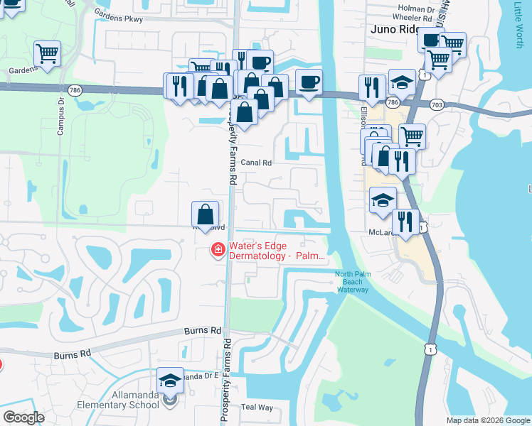 map of restaurants, bars, coffee shops, grocery stores, and more near 717 Cable Beach Lane in West Palm Beach
