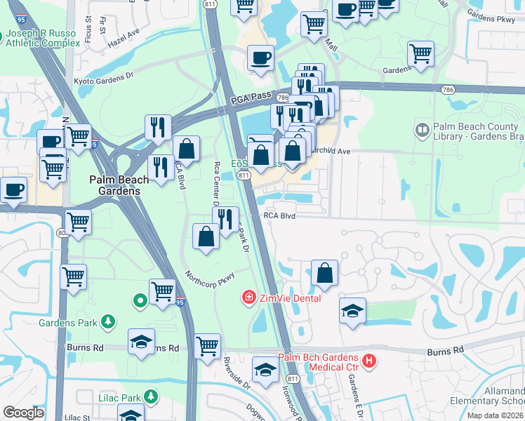 map of restaurants, bars, coffee shops, grocery stores, and more near 400 Catalina Lakes Boulevard in Palm Beach Gardens