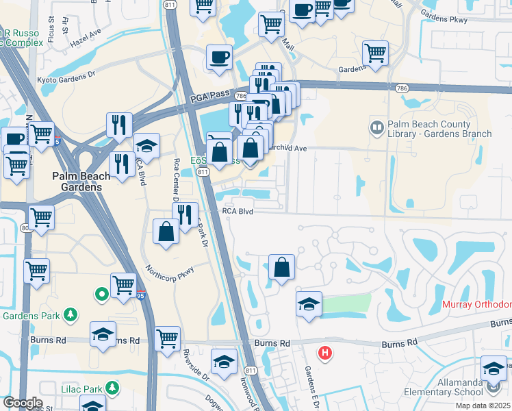 map of restaurants, bars, coffee shops, grocery stores, and more near 11018 Legacy Drive in Palm Beach Gardens