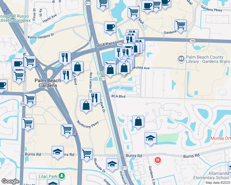 map of restaurants, bars, coffee shops, grocery stores, and more near 11001 Legacy Drive in Palm Beach Gardens