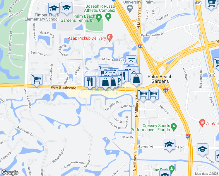 map of restaurants, bars, coffee shops, grocery stores, and more near 4783 PGA Boulevard in Palm Beach Gardens