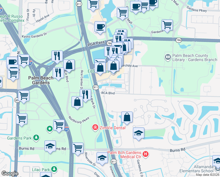 map of restaurants, bars, coffee shops, grocery stores, and more near 400 Catalina Lakes Boulevard in Palm Beach Gardens