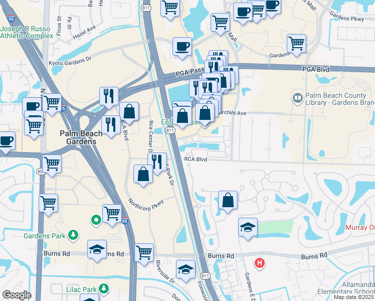 map of restaurants, bars, coffee shops, grocery stores, and more near 400 Catalina Lakes Boulevard in Palm Beach Gardens