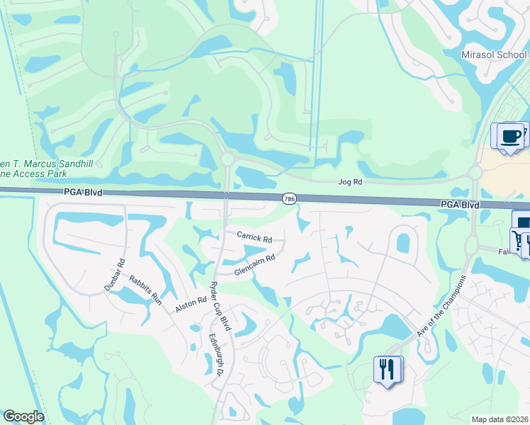 map of restaurants, bars, coffee shops, grocery stores, and more near 21 Glencairn Road in Palm Beach Gardens