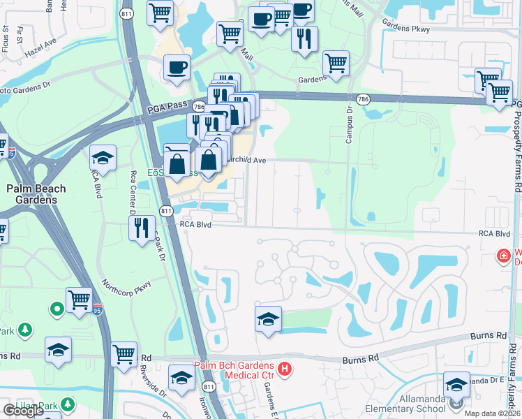 map of restaurants, bars, coffee shops, grocery stores, and more near 11070 Monet Terrace in Palm Beach Gardens