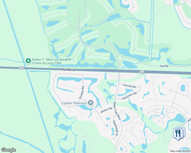 map of restaurants, bars, coffee shops, grocery stores, and more near 96 Dunbar Road in Palm Beach Gardens