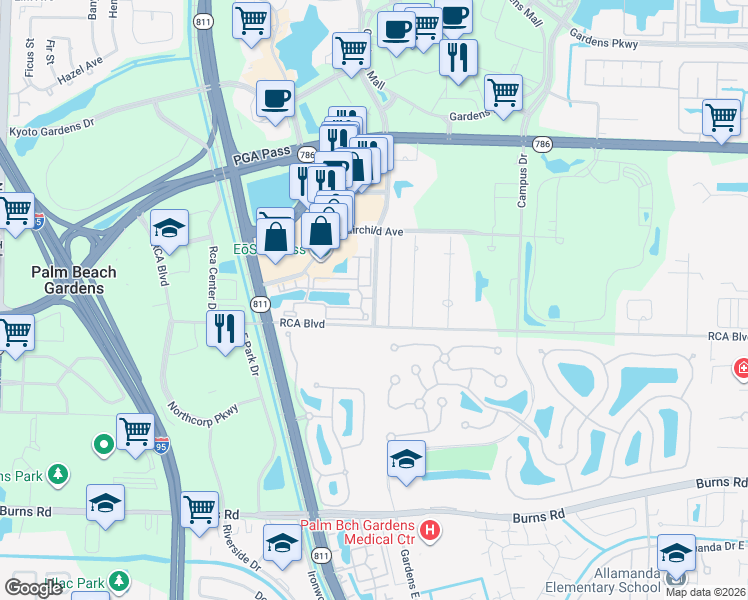 map of restaurants, bars, coffee shops, grocery stores, and more near 11203 Legacy Place in Palm Beach Gardens