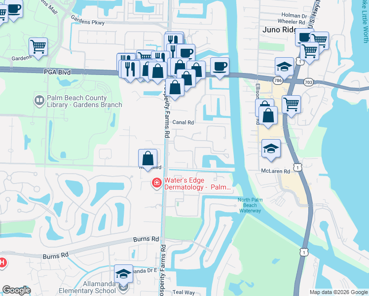 map of restaurants, bars, coffee shops, grocery stores, and more near 735 Cable Beach Lane in West Palm Beach