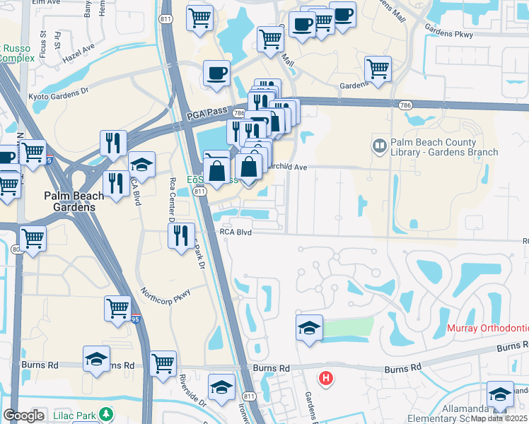 map of restaurants, bars, coffee shops, grocery stores, and more near 11028 Legacy Boulevard in Palm Beach Gardens