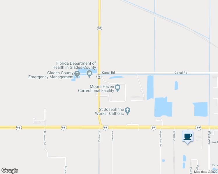 map of restaurants, bars, coffee shops, grocery stores, and more near 1282 Florida 78 in Moore Haven