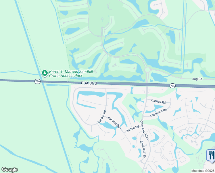 map of restaurants, bars, coffee shops, grocery stores, and more near 100 Dunbar Road in Palm Beach Gardens