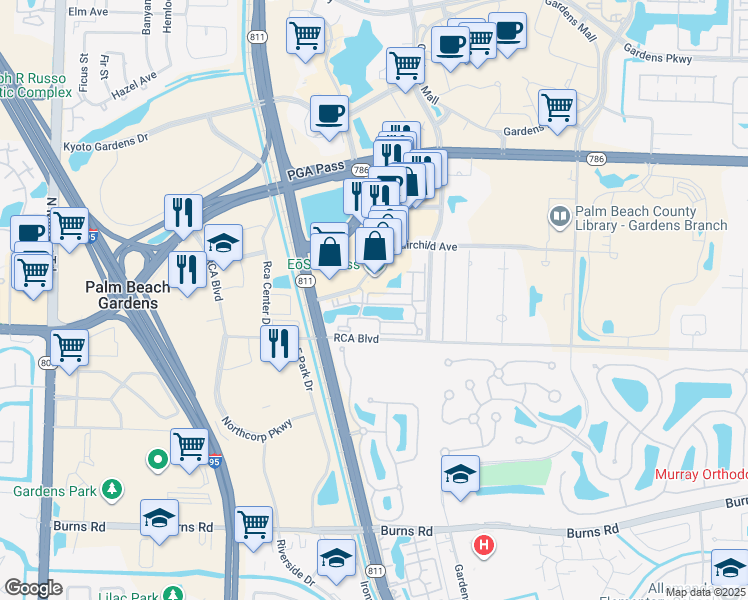 map of restaurants, bars, coffee shops, grocery stores, and more near 11025 Legacy Boulevard in Palm Beach Gardens