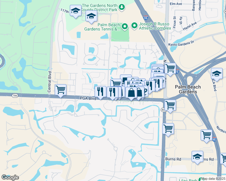 map of restaurants, bars, coffee shops, grocery stores, and more near 4841 Pointe Midtown Road in Palm Beach Gardens