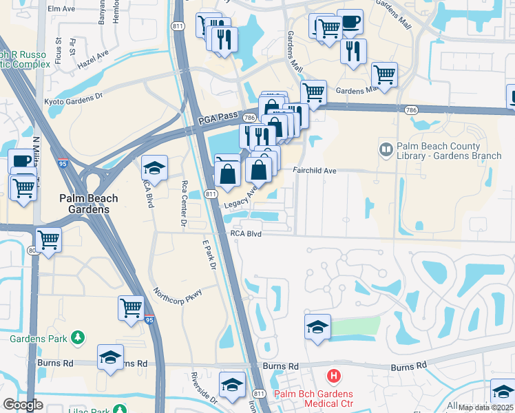 map of restaurants, bars, coffee shops, grocery stores, and more near 11025 Legacy Boulevard in Palm Beach Gardens