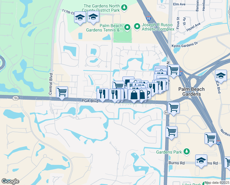 map of restaurants, bars, coffee shops, grocery stores, and more near 4841 Pointe Midtown Road in Palm Beach Gardens