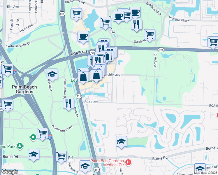 map of restaurants, bars, coffee shops, grocery stores, and more near 11013 Legacy Lane in Palm Beach Gardens