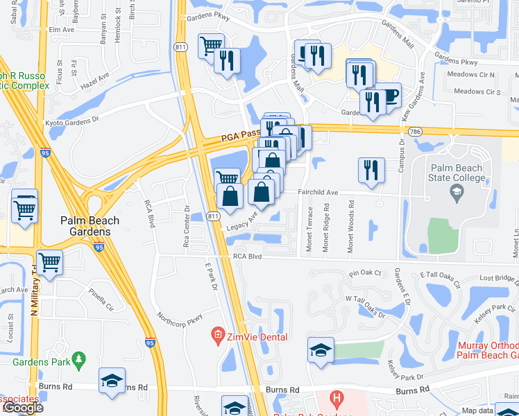 map of restaurants, bars, coffee shops, grocery stores, and more near 11033 Legacy Avenue in Palm Beach Gardens
