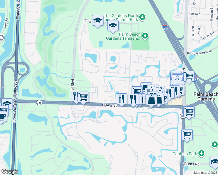 map of restaurants, bars, coffee shops, grocery stores, and more near 11154 Curry Drive in Palm Beach Gardens