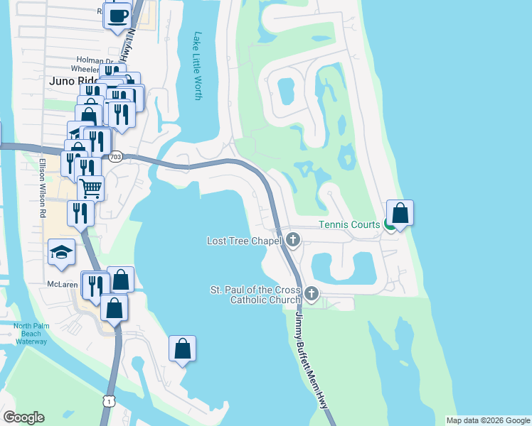 map of restaurants, bars, coffee shops, grocery stores, and more near 11276 Old Harbour Road in North Palm Beach