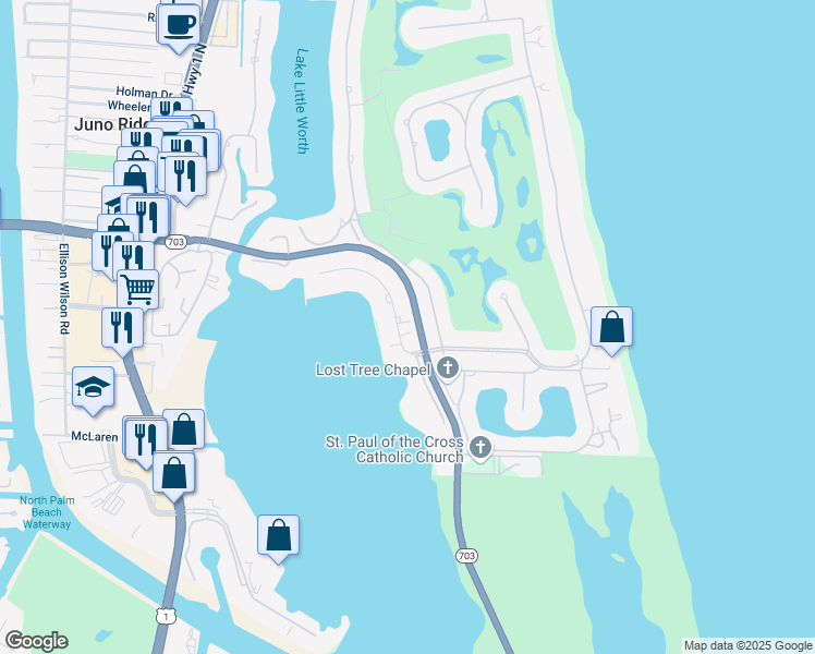 map of restaurants, bars, coffee shops, grocery stores, and more near 11276 Old Harbour Road in North Palm Beach
