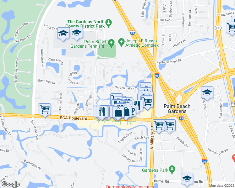 map of restaurants, bars, coffee shops, grocery stores, and more near 2214 22nd Lane in Palm Beach Gardens
