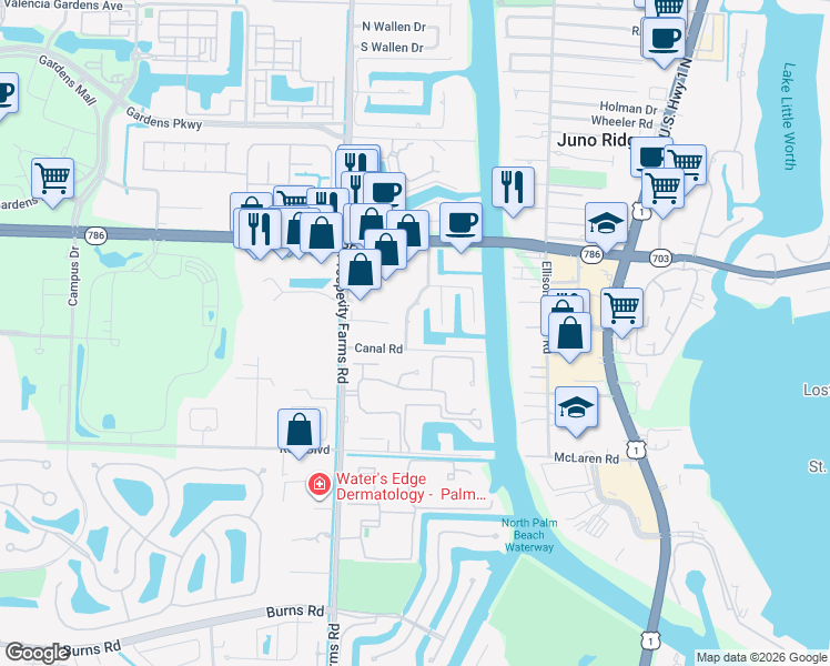 map of restaurants, bars, coffee shops, grocery stores, and more near 11288 West Teach Road in Palm Beach Gardens