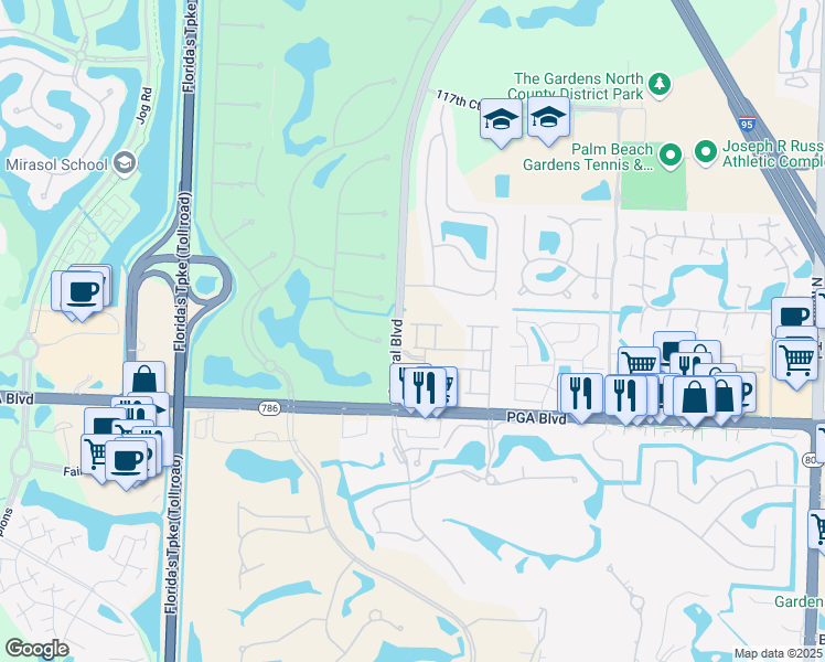 map of restaurants, bars, coffee shops, grocery stores, and more near 4111 Darlington Street in Palm Beach Gardens