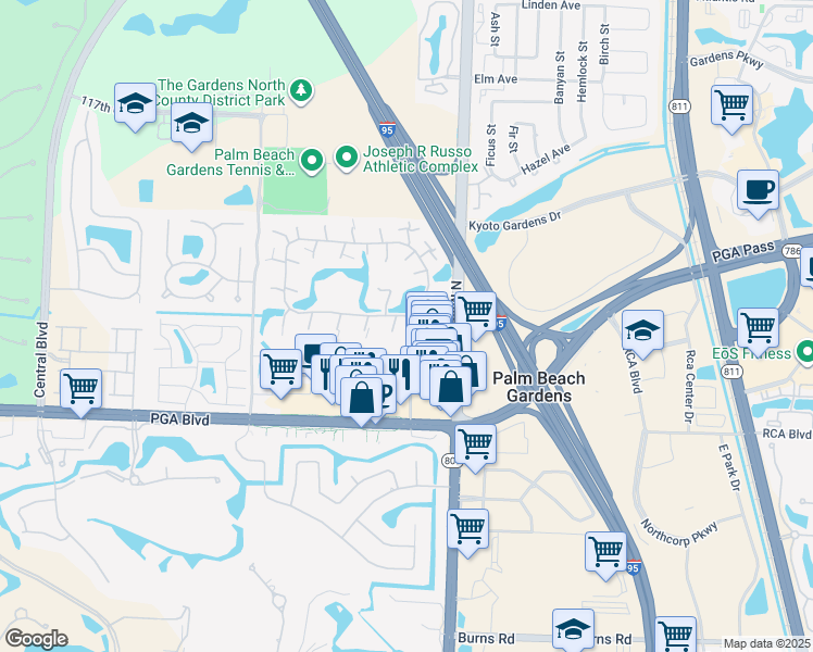 map of restaurants, bars, coffee shops, grocery stores, and more near 2402 24th Lane in Palm Beach Gardens