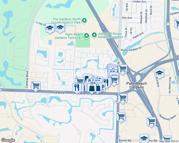 map of restaurants, bars, coffee shops, grocery stores, and more near 2219 22nd Lane in Palm Beach Gardens
