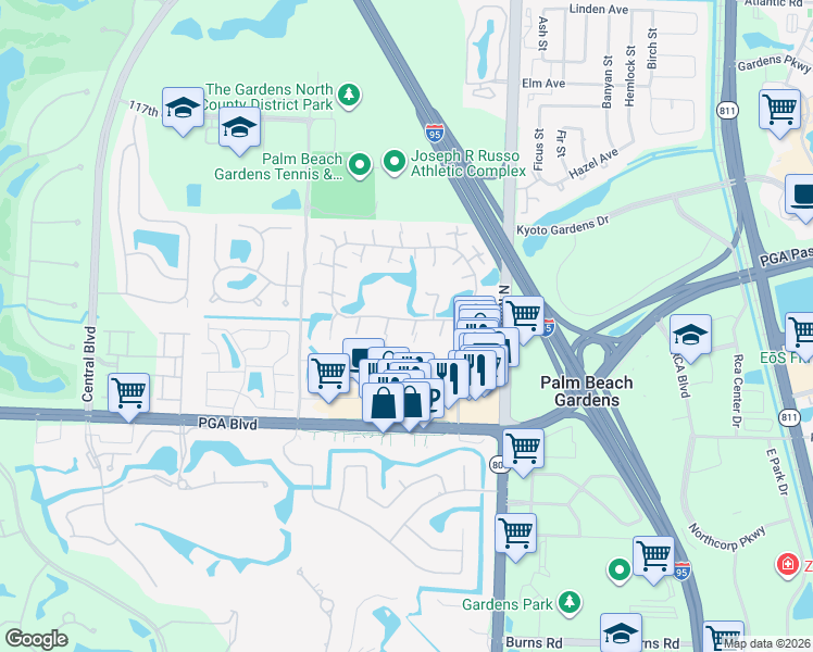 map of restaurants, bars, coffee shops, grocery stores, and more near 2321 23rd Lane in Palm Beach Gardens