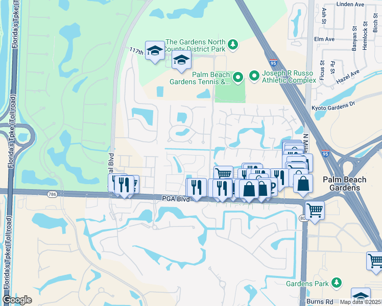 map of restaurants, bars, coffee shops, grocery stores, and more near 1051 Shady Lakes Circle in Palm Beach Gardens