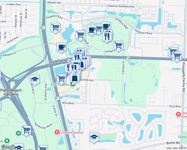 map of restaurants, bars, coffee shops, grocery stores, and more near 3330 Fairchild Gardens Avenue in Palm Beach Gardens