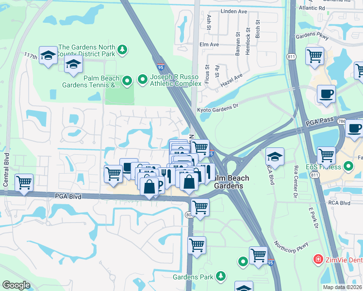 map of restaurants, bars, coffee shops, grocery stores, and more near 225 2nd Lane in Palm Beach Gardens