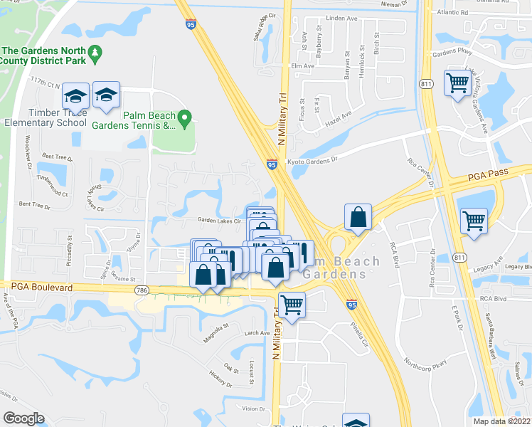 map of restaurants, bars, coffee shops, grocery stores, and more near 225 2nd Lane in Palm Beach Gardens