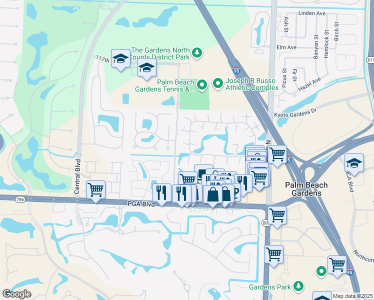 map of restaurants, bars, coffee shops, grocery stores, and more near 1905 19th Lane in Palm Beach Gardens