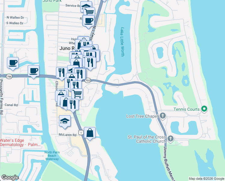 map of restaurants, bars, coffee shops, grocery stores, and more near 1941 Portage Landing South in North Palm Beach
