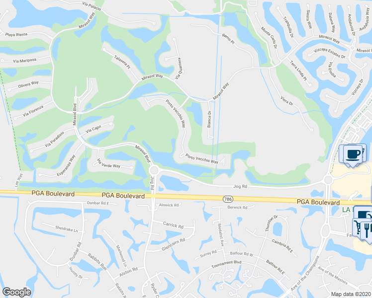 map of restaurants, bars, coffee shops, grocery stores, and more near 243 Porto Vecchio Way in Palm Beach Gardens