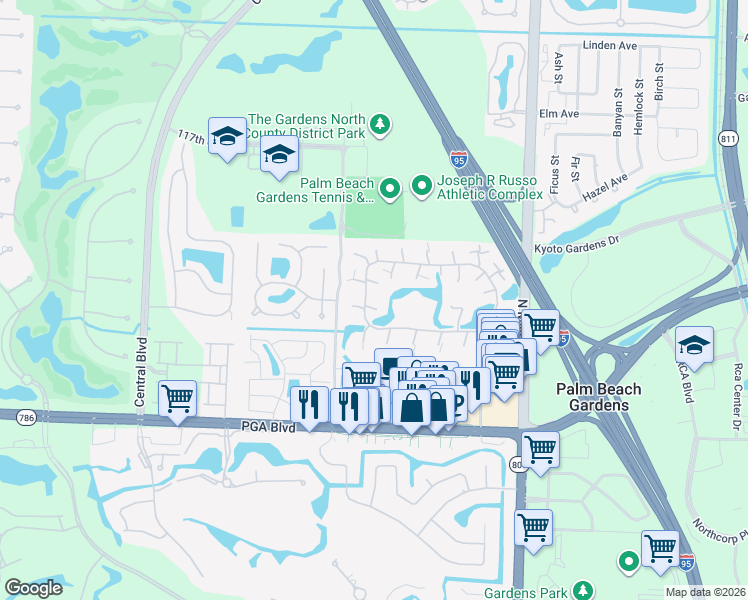 map of restaurants, bars, coffee shops, grocery stores, and more near 1803 18th Lane in Palm Beach Gardens