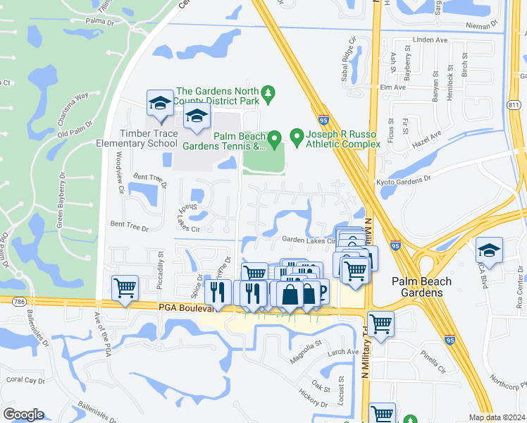 map of restaurants, bars, coffee shops, grocery stores, and more near 1624 16th Lane in Palm Beach Gardens