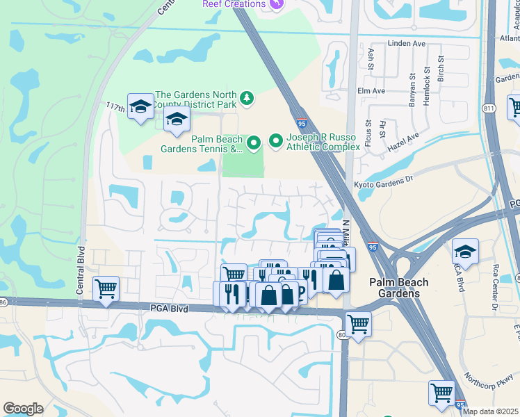 map of restaurants, bars, coffee shops, grocery stores, and more near 1310 13th Ln in Palm Beach Gardens