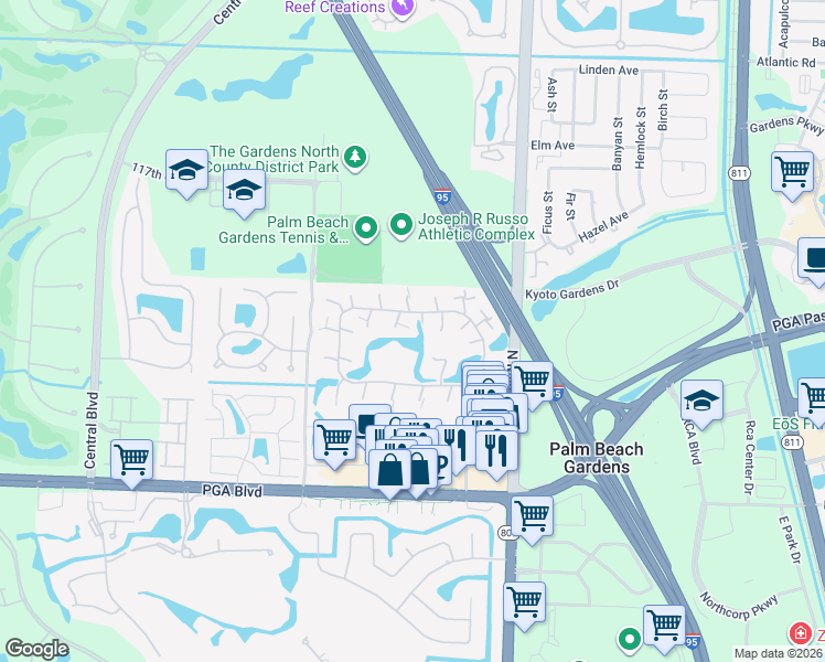 map of restaurants, bars, coffee shops, grocery stores, and more near 1110 11th Lane in Palm Beach Gardens